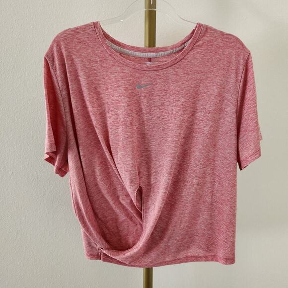 Nike Wrap Front Short Sleeve Crop Tee Womens Size XXL Pink Dri Fit Athletic - Picture 1 of 6